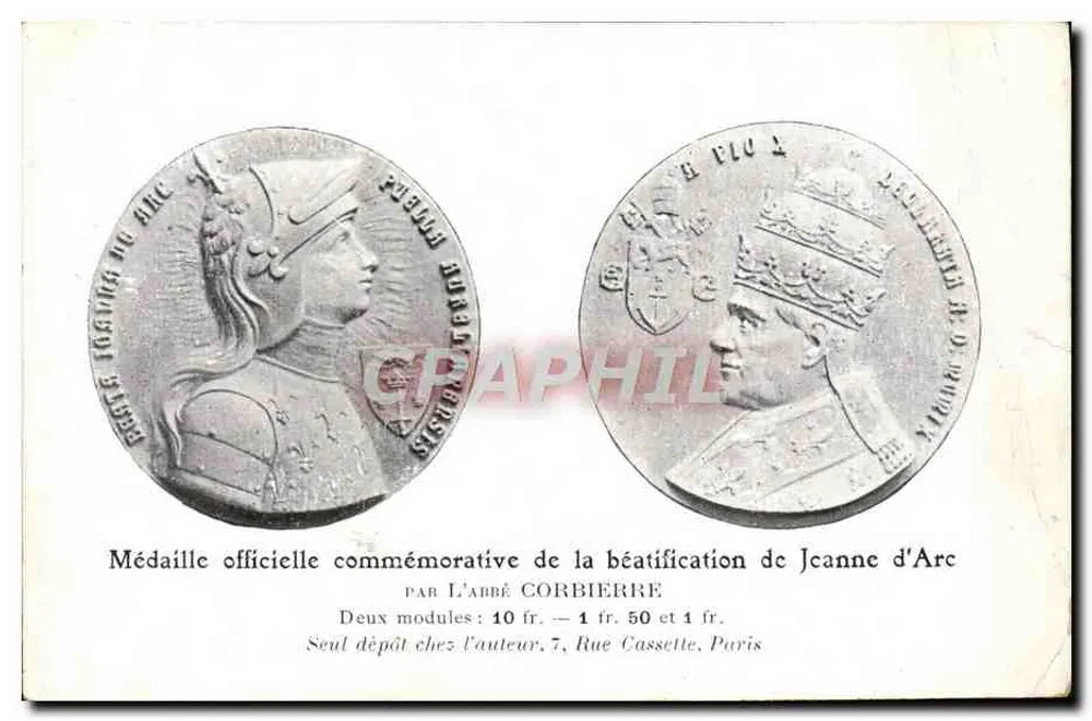 Jeanne d'Arc et Jeanne d'Arc — médailles commémoratives de la béatification — par l'Abbé Corbierre - Vorderseite