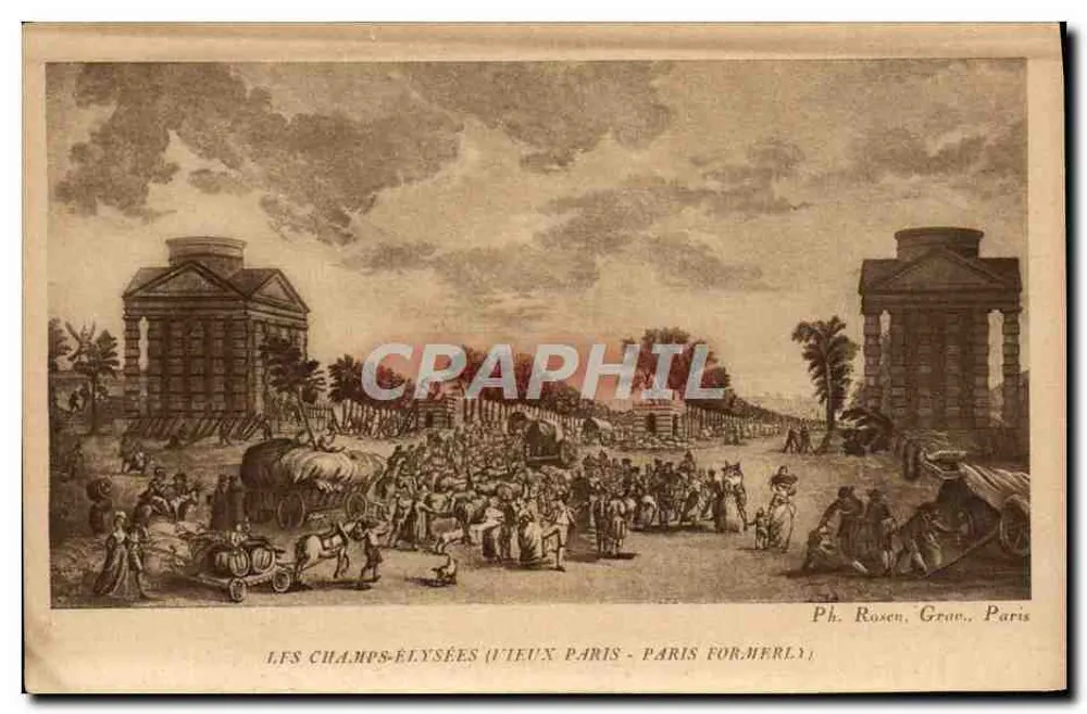 Les Champs-Élysées (Vieux Paris - Paris Formerly) — gravure de Ph. Rosen, Grav. Paris - Frente