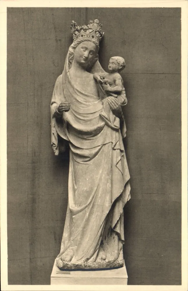 La Virgen y el Niño — finales del siglo XIV — Iglesia de MESNIL-ST-DENIS (S.-et-O.) — Ediciones A. NCER, París - Anverso
