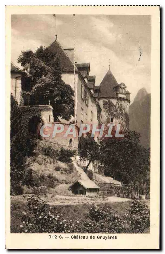 ग्रुयेर्स के किला — स्विटजरलैंड — प्रकाशक लाइब्रेरी च. मोरल, बुले, संख्या 712 C - आगे