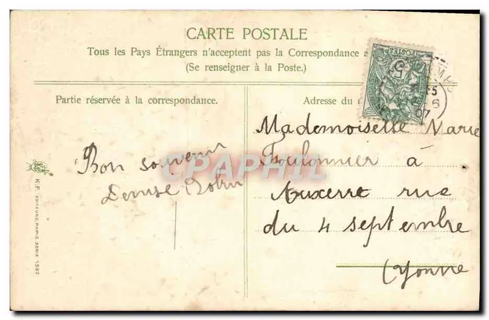 Violetas — carta de adeus a Marie — K.F. Paris série 1537 - Verso