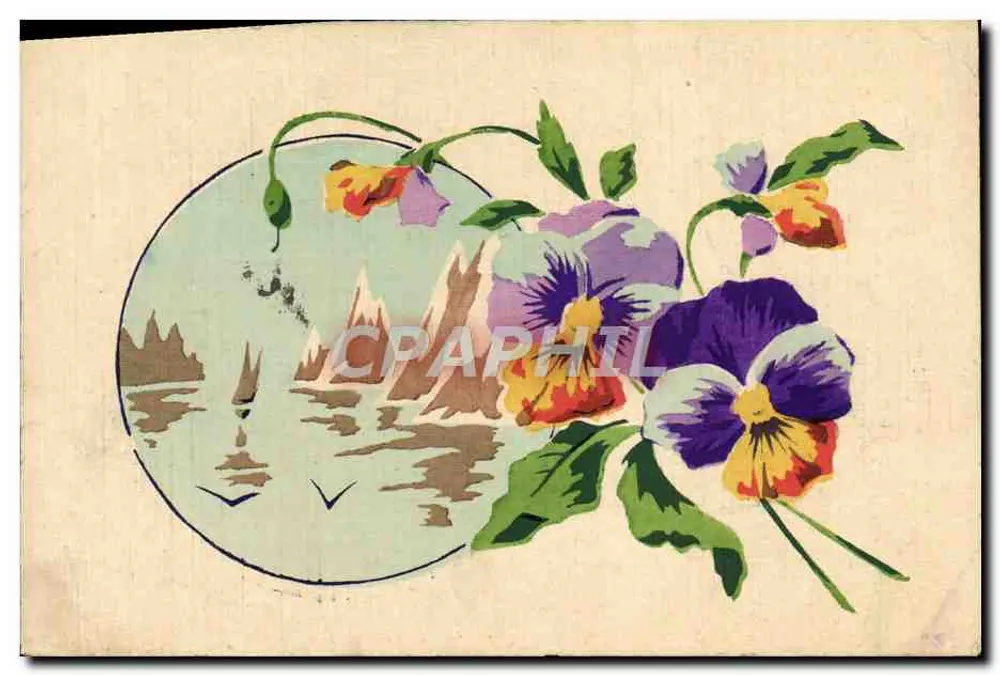 Pansies — paysage marin en cercle — éditeur non visible - Frente