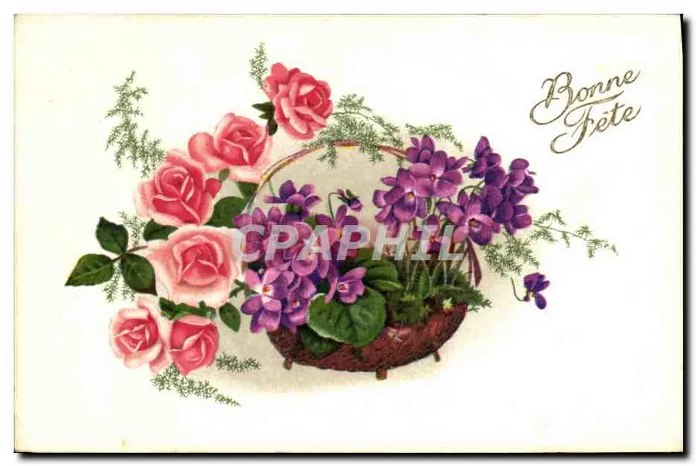 Bouquet van rozen en viooltjes — Gelukkige verjaardag — Fleur-GIL N°003 - Voorkant