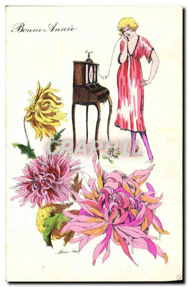 Frau am Telefon — Frohe Neujahr — Pariser Fantasien, Serie Nr. 66, von X. Sager - Vorderseite