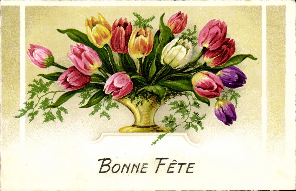 Colorful Tulip Bouquet — Happy Birthday — Printed in France No. 1263 - Front