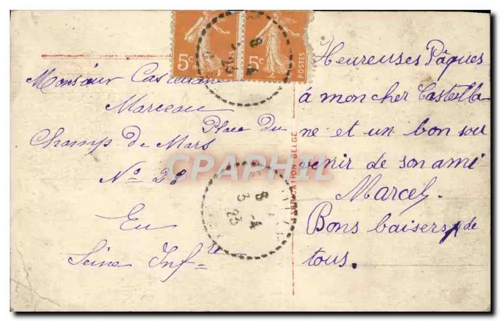 Osterfeste — Kind mit Hühnern und Eiern — Verlag: F. G. G. (gedruckt unten rechts) - Rückseite