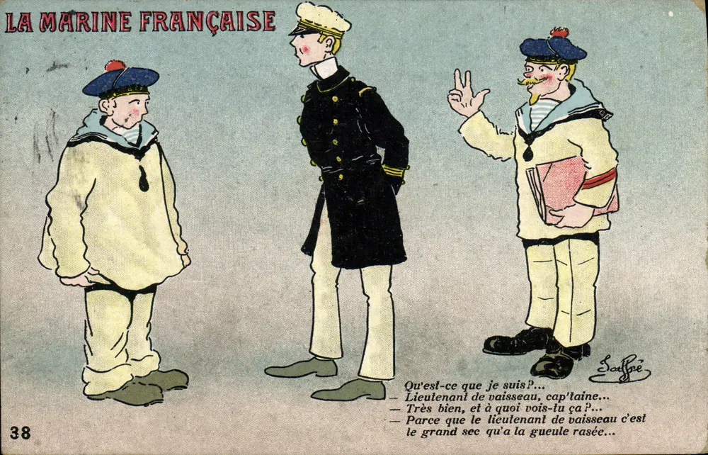 Die französische Marine — Karikatur dreier Matrosen — Verlag Scaffae, n°38 - Vorderseite