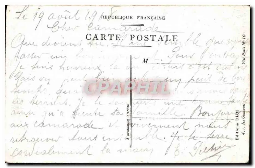 Soldat offrant des fleurs — 'Menu des Alliés' — Éditions DUM, Paris - Verso