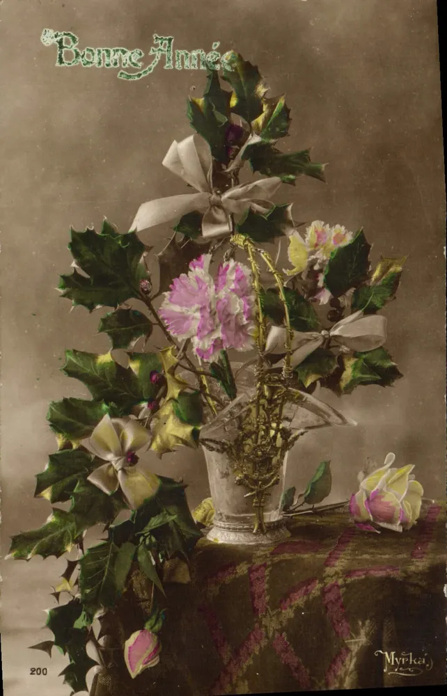 Arranjo de hortência e flores — Boa Ano — Myrka, n° 200 - Frente