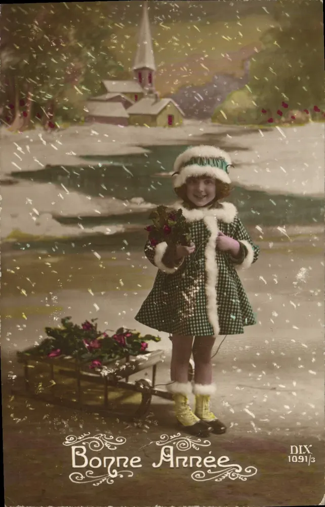 Fille en tenue d'hiver — scène de neige avec église — DIX 1091/3 - Recto