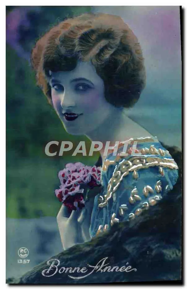 Junge Frau in blauer Kleidung — Frohe Neujahr 1937 — P.C. Paris n°1357 - Vorderseite