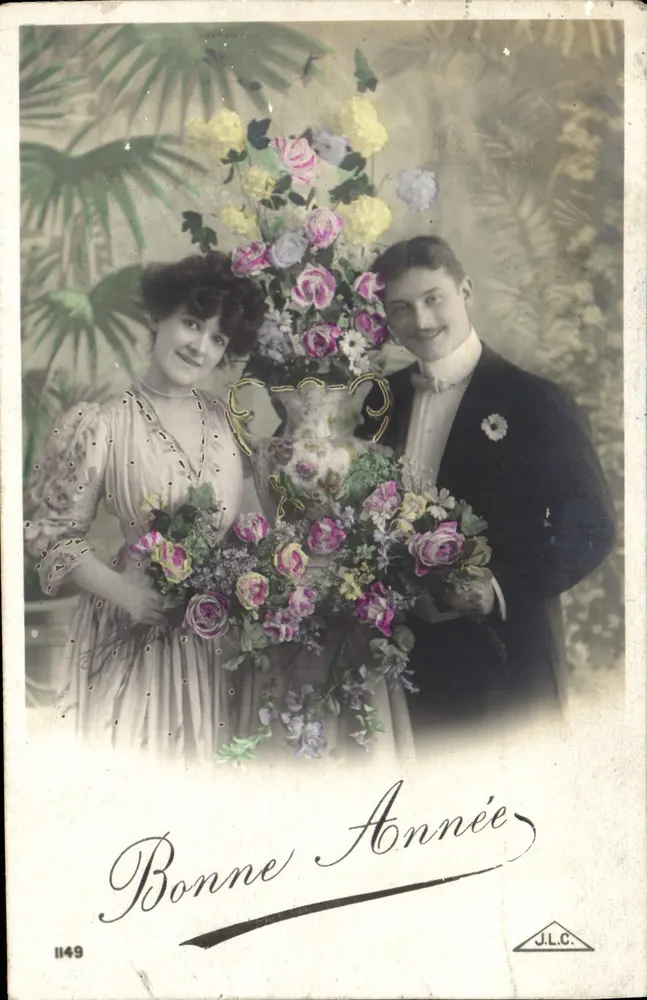 Paar vor einem großen Blumenstrauß — J.L.C. n°1149 - Vorderseite