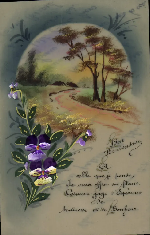 Paisagem com violetas — Boa Data Comemorativa — Carta postal - Frente