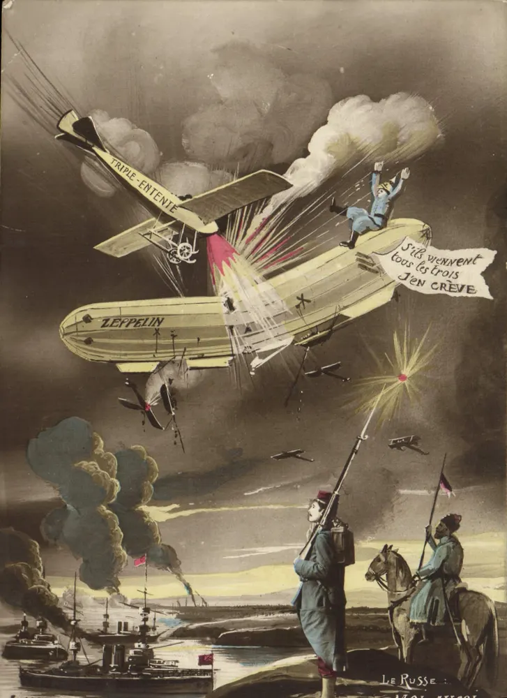 Zeppelin in Flammen — antideutsche Karikatur — Der Russe, Nr. 17 - Vorderseite