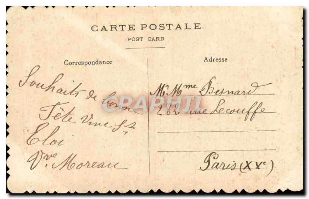 St. Eloi — cartão postal bordado com pássaro e flores — editor desconhecido - Verso