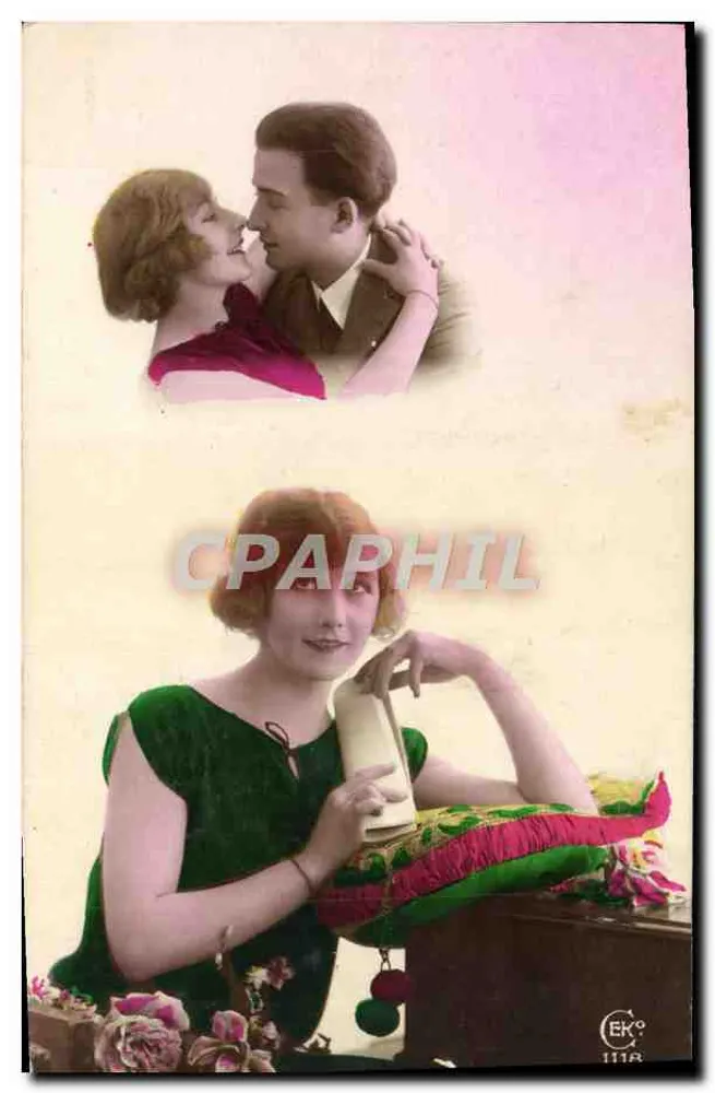Junges Paar in Liebesumarmung — Junge Frau mit Schuh — Verlag Ek°, Nr. 1118 - Vorderseite