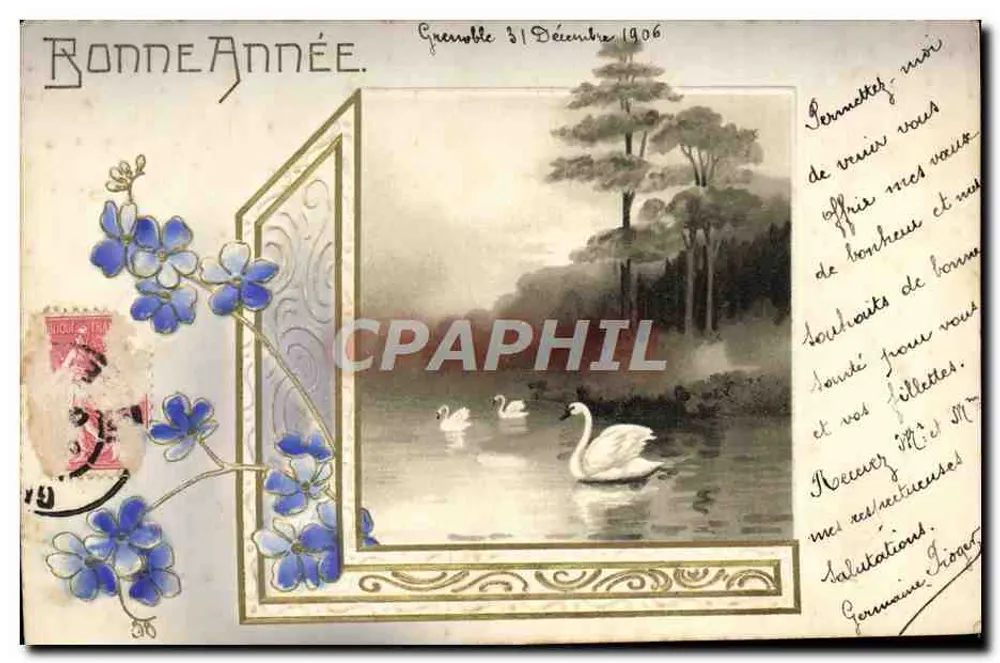 Grenoble — paisagem com cisnes — editor União Postal Universal, n° 3143 - Frente