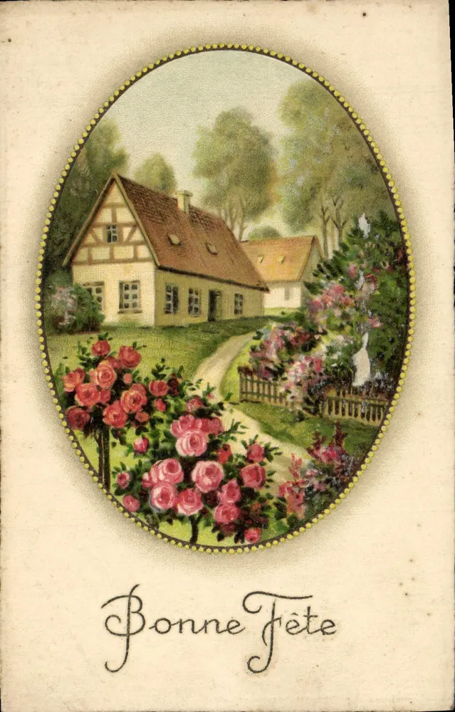 Château de roses — Bonne Fête — éditeur inconnu, n° de série non visible - Recto