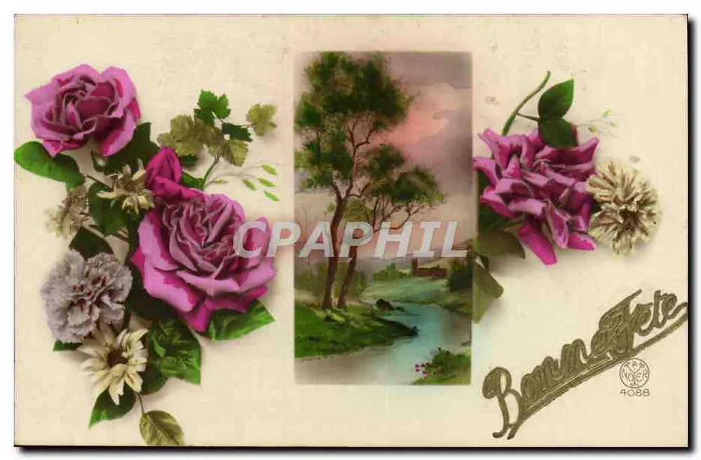 Blumen und Landschaft — Frohe Neujahr — Verlag Vogel n°4088 - Vorderseite