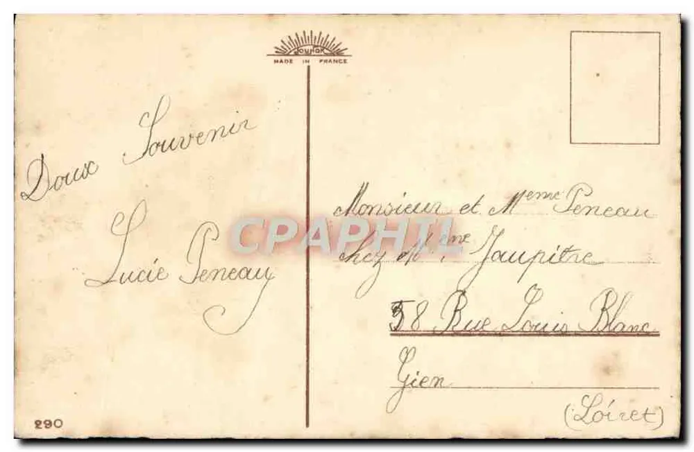 Dwa szczeniaki w koszyku — kwiaty i motyl — wydawca Louhô, nr 290 - Rewers