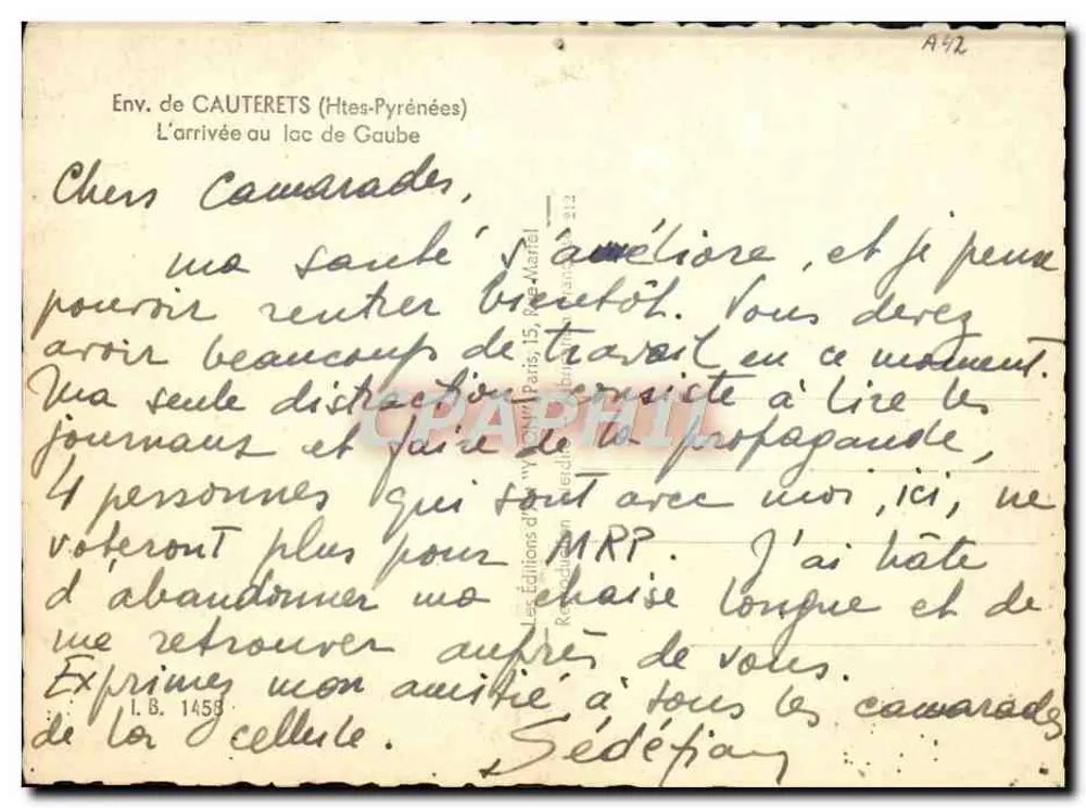 Aankomst bij het meer van Gaube — Env. van Cauterets (Hoog-Ardenne) — Yvon 17 - Achterkant