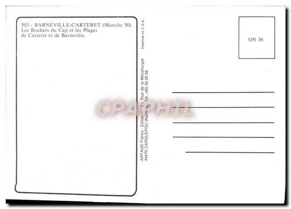 Barneville-Carteret — widok z lotu ptaka na plaże i skały — Artaud Frères, n°503 - Rewers