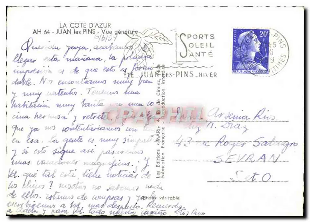 Juan-les-Pins — Vista geral — Les Éditions de Cimiez - Verso