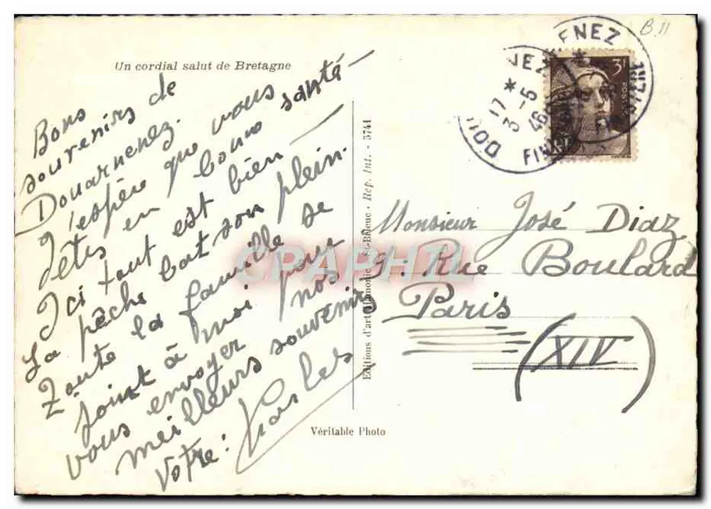 Crianças e mulher em trajes bretones — Amaury — Éditions d'art Léon-Béne, Paris - Verso