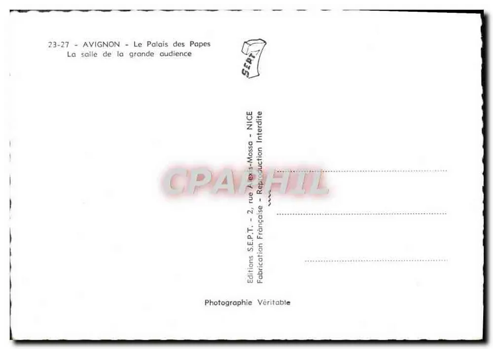 Avignon - Das Papstpalast - Die große Gerichtshalle — Éditions S.E.P.T., Nice - Rückseite