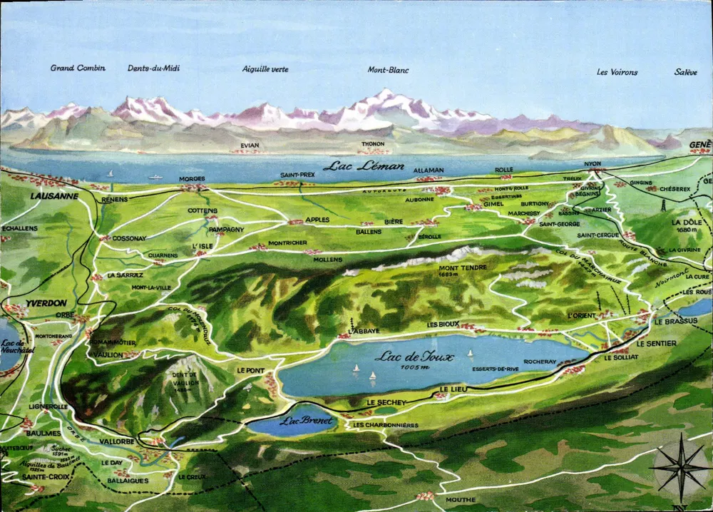 Illustrierte Karte — Karte des Sees Toux und des Sees Léman — Edition Derian Baulmei - Vorderseite