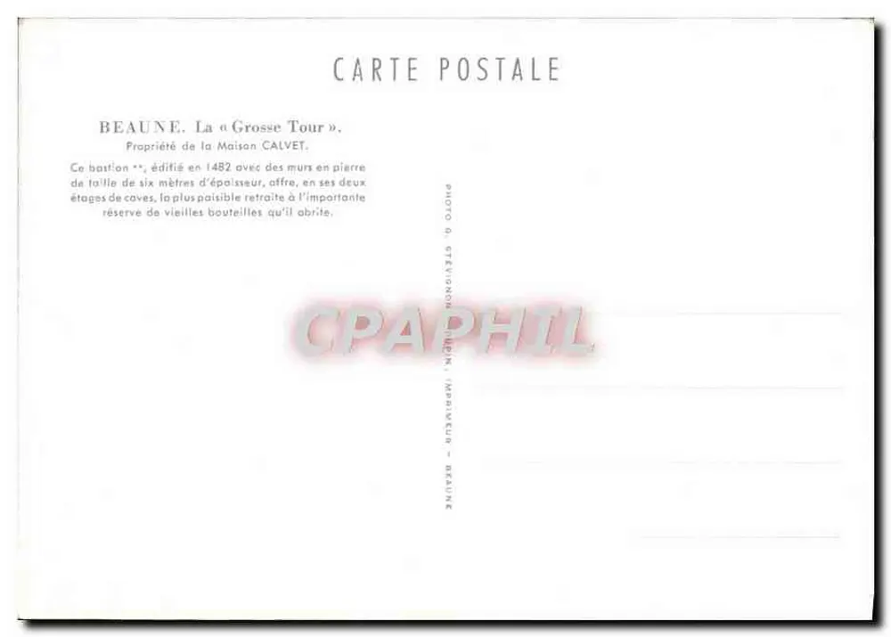 Beaune — A « Grande Torre » — Propriedade da Casa CALVET - Verso
