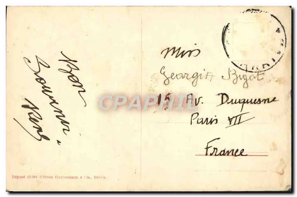 San Remo, Cipressi in regione Solaro — Édition Guguenheim & Cie, Zürich, n° 13384 - Verso