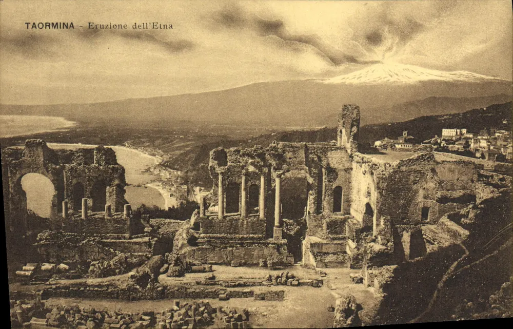 Taormina — Ausbruch des Etna — unbekannter Verleger, Seriennummer nicht sichtbar - Vorderseite