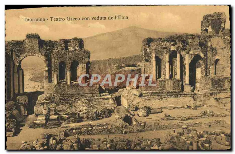 Taormina - Théâtre Grec avec vue de l'Etna — Éditeur A. Di Blasi - Recto