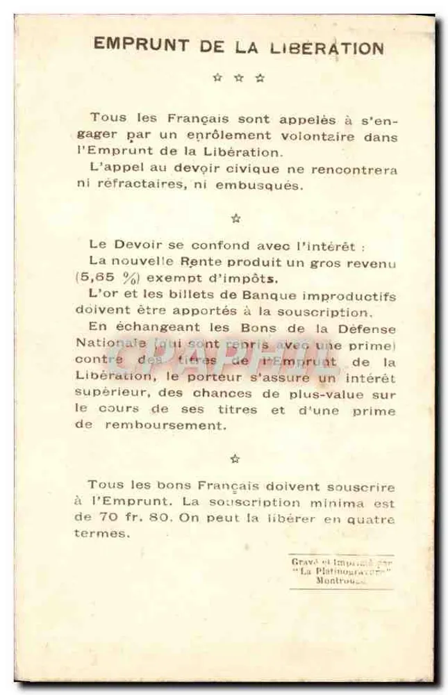 Marschall Joffre — Kommandant der Nord- und Nordostarmeen — Kriegsleihen (1914-1918) - Rückseite
