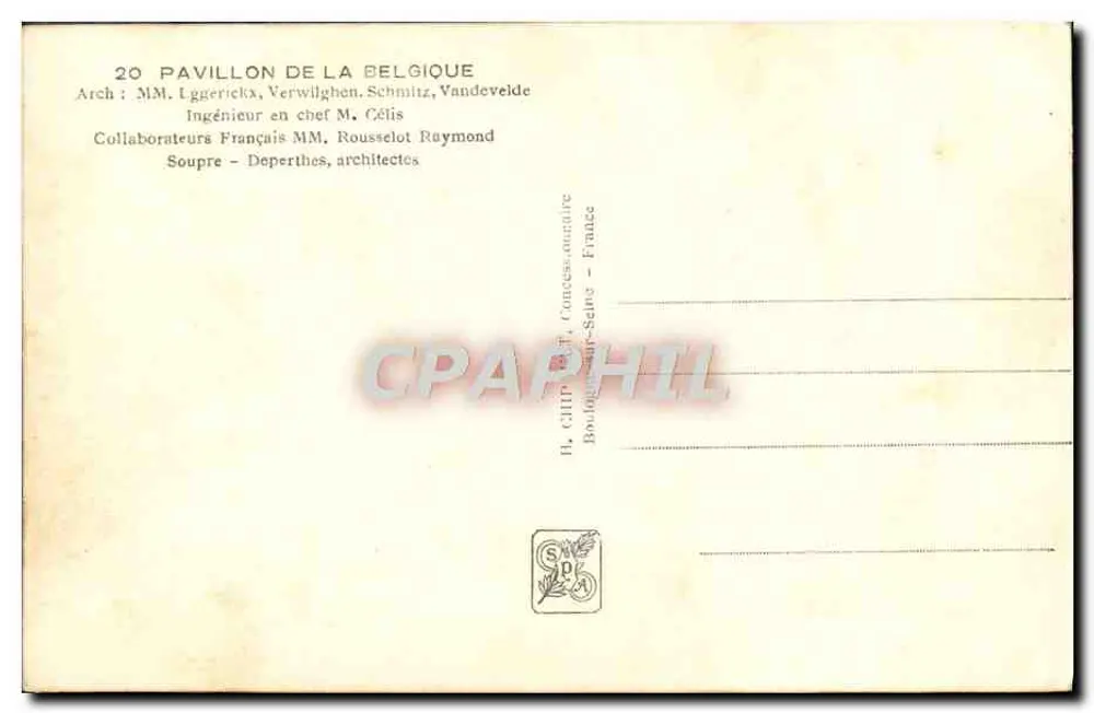 Pavilhão da Bélgica — Exposição Internacional de Paris 1937 — CH - Verso