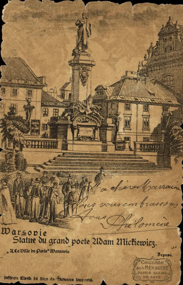 Warschau - Statue des großen Dichters Adam Mickiewicz — Verlag Lefebvre Kisch, Seriennummer 84 Rue de Turenne - Vorderseite