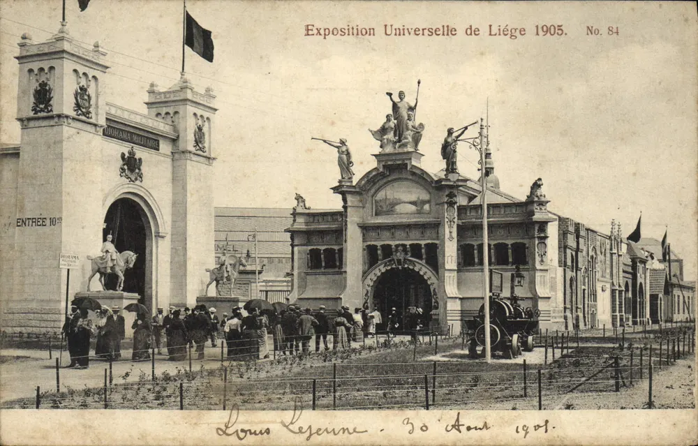 Exposición Universal de Lieja 1905 — Portal del Diorama Militar — Fototipia Wilh. Otto, Düsseldorf, No. 84 - Anverso