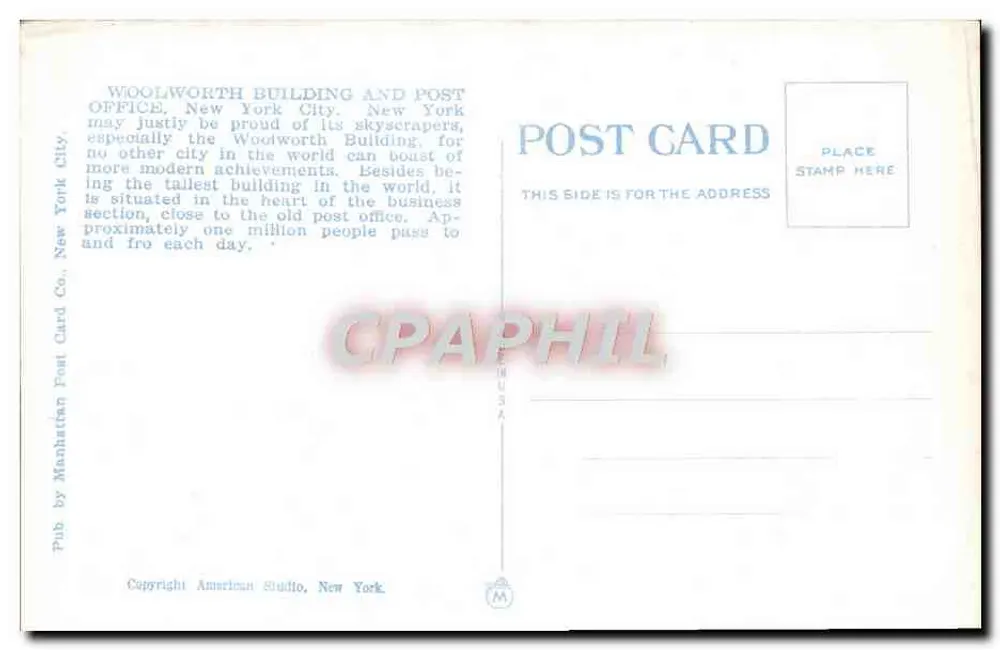 Woolworth Building und Postamt — New York City — A.S. Verlag, Nr. 17004 - Rückseite