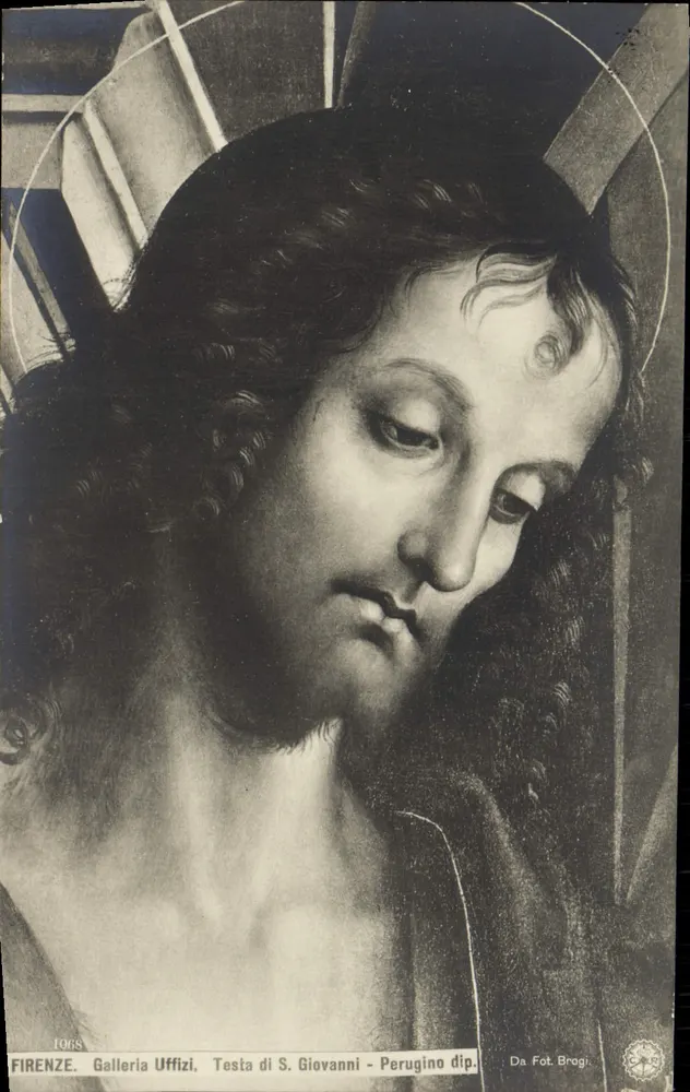 Kopf des Heiligen Johannes des Täufers — Werk von Perugino — Galleria degli Uffizi, Florenz — Veröffentlicht von Da Fot. Brogi - Vorderseite