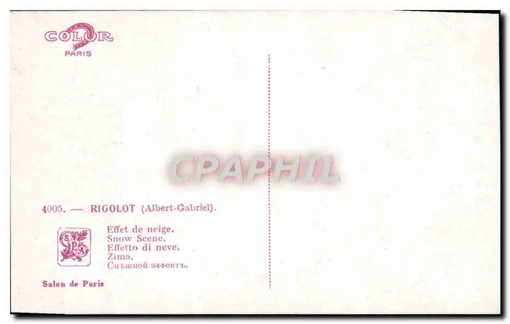 Paisagem invernal — floresta nevada — Rigolot (Albert-Gabriel), n° 4005 - Verso