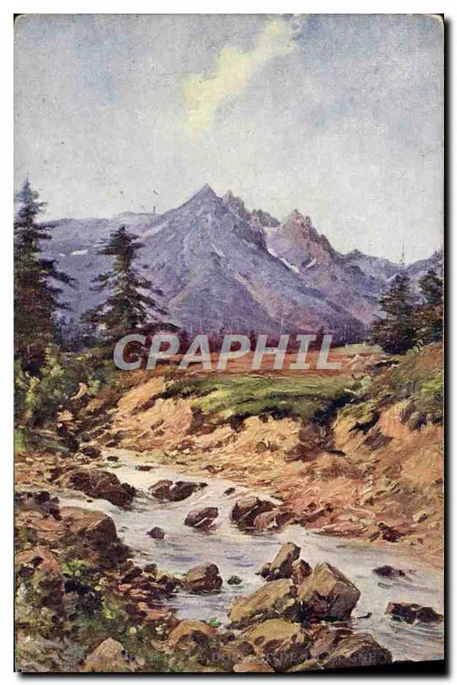 Paisagem de montanha — rio e cumes nevados — editor L&M, série XXII - Frente