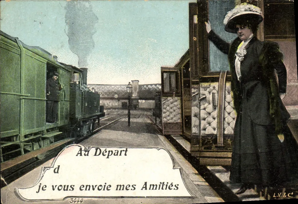 Au Départ — eine Frau winkt einem Zug zu — L.V.&C. n°3444 - Vorderseite