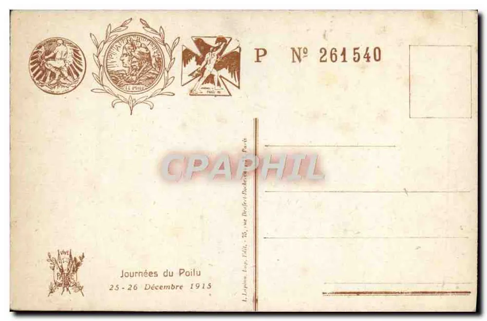 Journée du Poilu — Journées du Poilu 1915 — éditeur L. Lapin, Paris - Rückseite