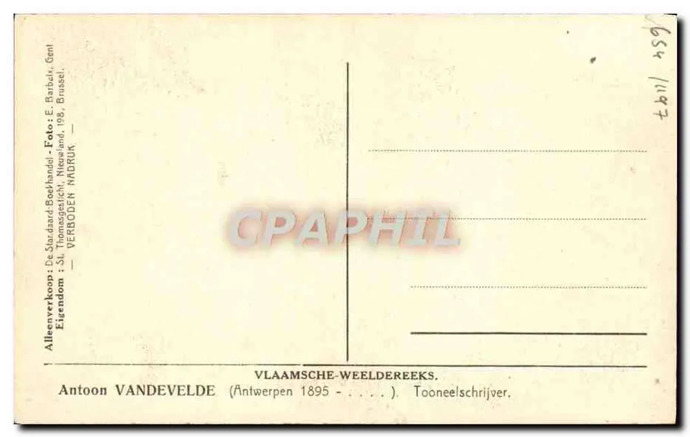 Antoon VANDEVELDE — Schauspieler — Vlaamsche-Weeldereeks, Gent - Rückseite