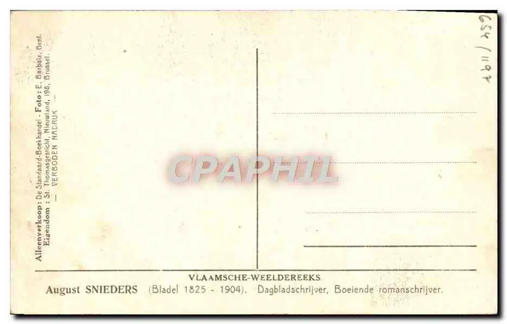 August Snieders — Karikatur — Vlaamsche-Weeldereeks, Brüssel - Rückseite