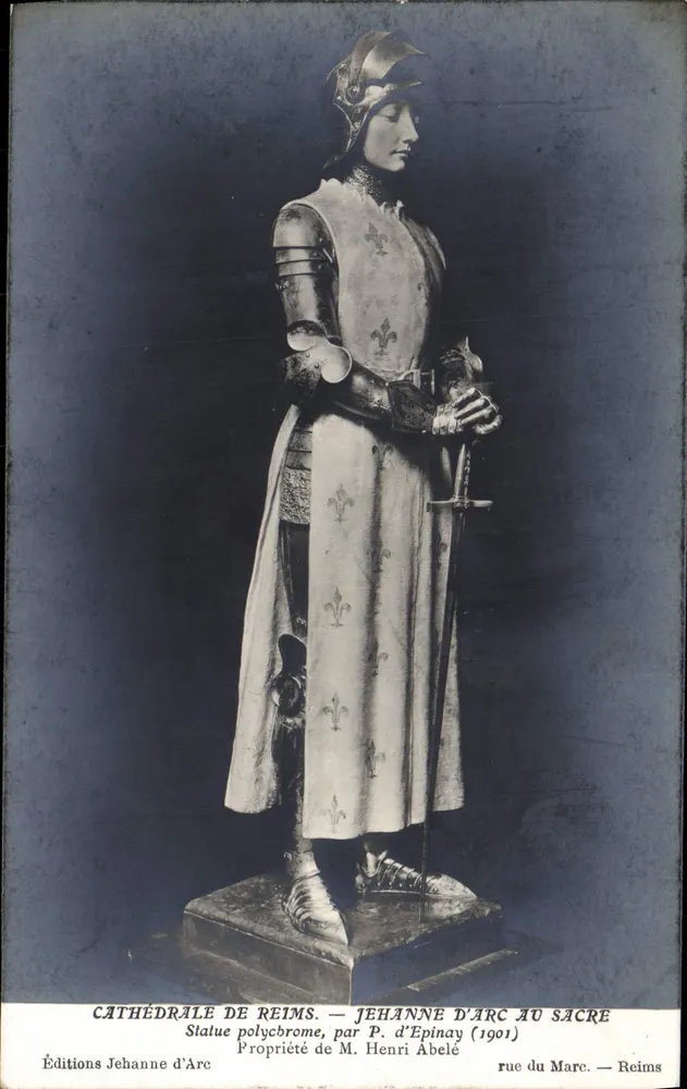 Kathedrale von Reims — Farbige Statue der Jeanne d'Arc am Heiligen — Editions Jehanne d'Arc - Vorderseite