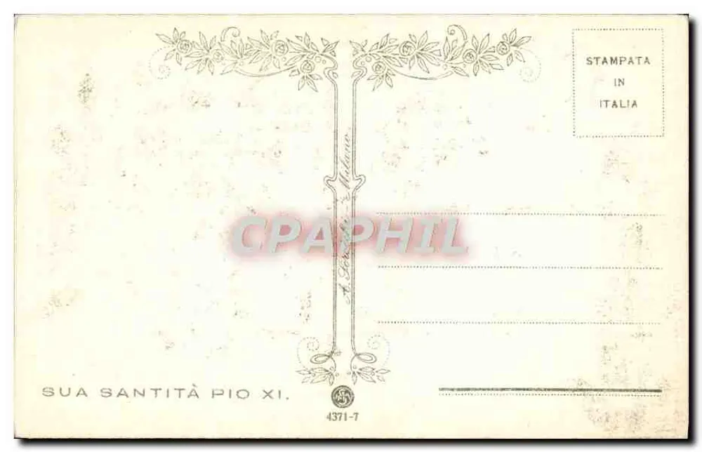 Papież Pius XI — Sua Santità Pio XI — wydawca Milan, nr 4371-7 - Rewers