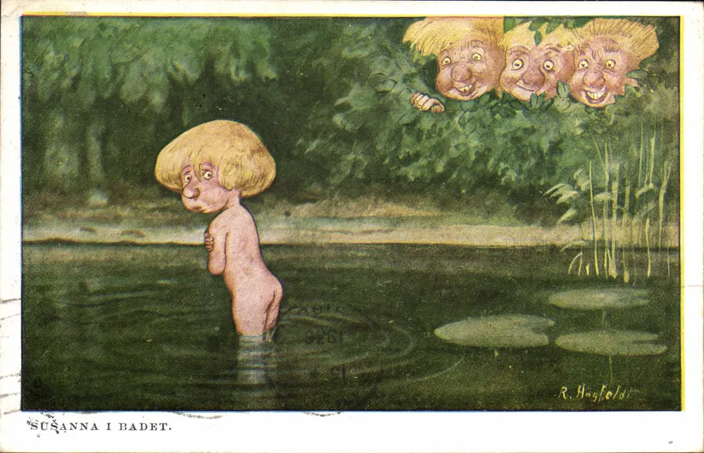 Susanna tomando banho — ilustração de R. Hagfeldt — editor Förlag Nordisk Konst, n°4 - Frente