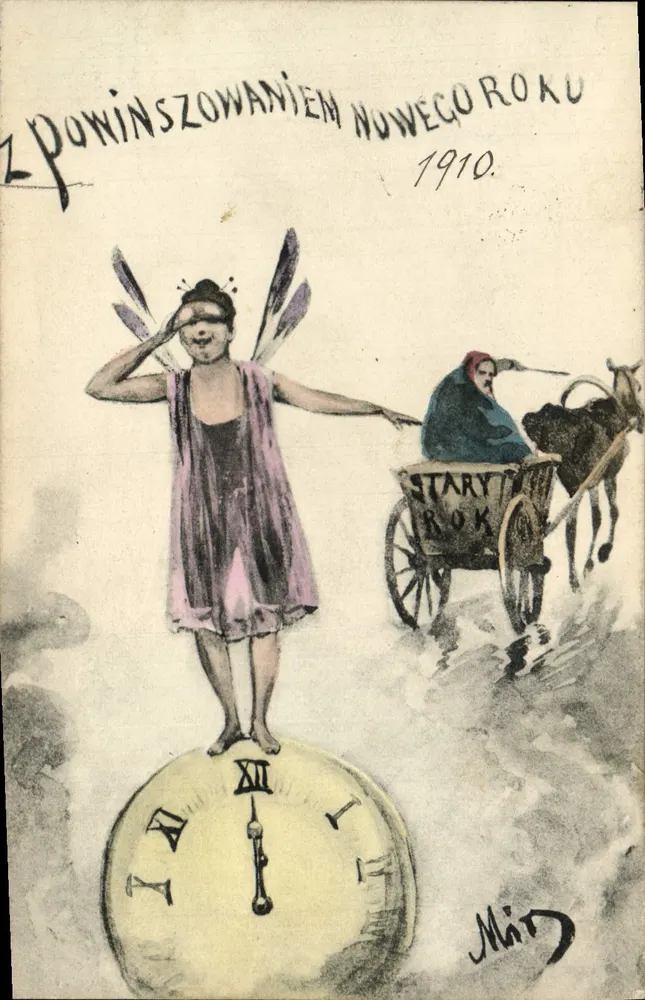 Neujahrfeier 1910 — Zeichnung von Mát — Verlag nicht sichtbar - Vorderseite